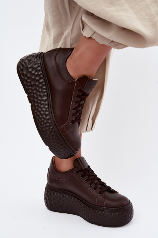Zapatillas de cuero con plataforma Zazoo N1000S4, chocolate