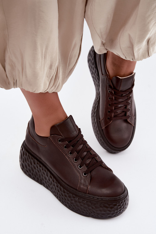 Piel Zapatillas modelo zapatos. con una plataforma Zazoo N1000S4 CzekoladoAe