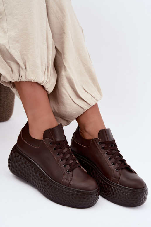Piel Zapatillas modelo zapatos. con una plataforma Zazoo N1000S4 CzekoladoAe