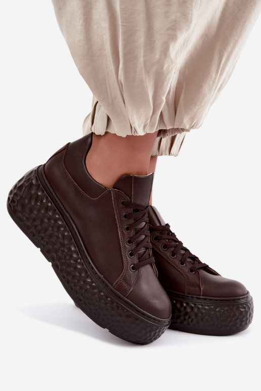 Zapatillas de cuero con plataforma Zazoo N1000S4, chocolate