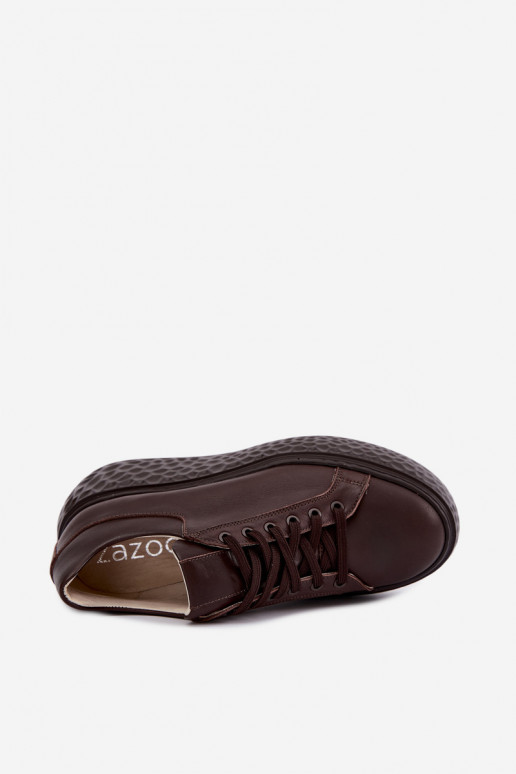 Piel Zapatillas modelo zapatos. con una plataforma Zazoo N1000S4 CzekoladoAe