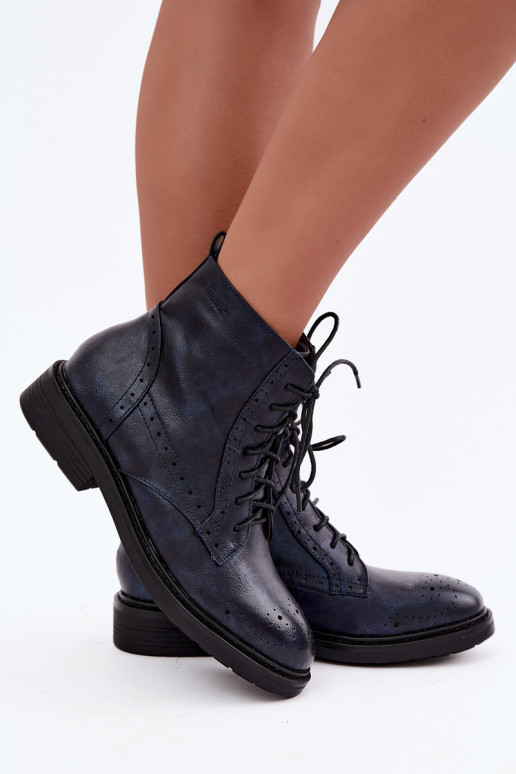 Botines aislados para mujer con tacones anchos Medicine RIN16-OBD426-59X, azul oscuro