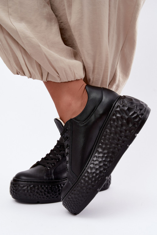 Piel Zapatillas modelo zapatos. con una plataforma Zazoo N1000S4 de color negro