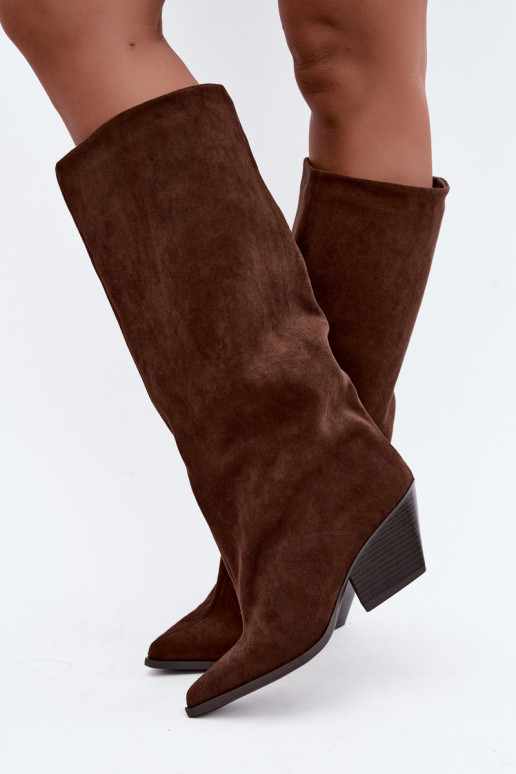 Botas altas sin cordones con tacón, puntiagudas, marrones Blenia