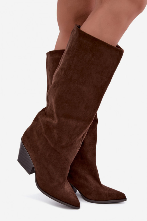 Botas altas sin cordones con tacón, puntiagudas, marrones Blenia