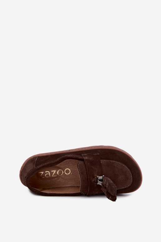 Mocasines de ante sintético Barefoot Zazoo 10220, chocolate
