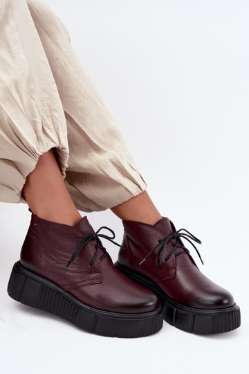 Zapatos de cuero aislados para mujer con plataforma Zazoo 60588, burdeos