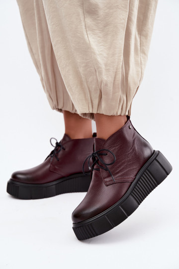 Zapatos de cuero aislados para mujer con plataforma Zazoo 60588, burdeos 2