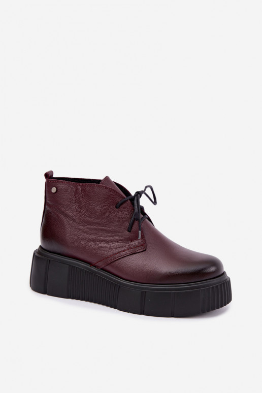 Zapatos de cuero aislados para mujer con plataforma Zazoo 60588, burdeos