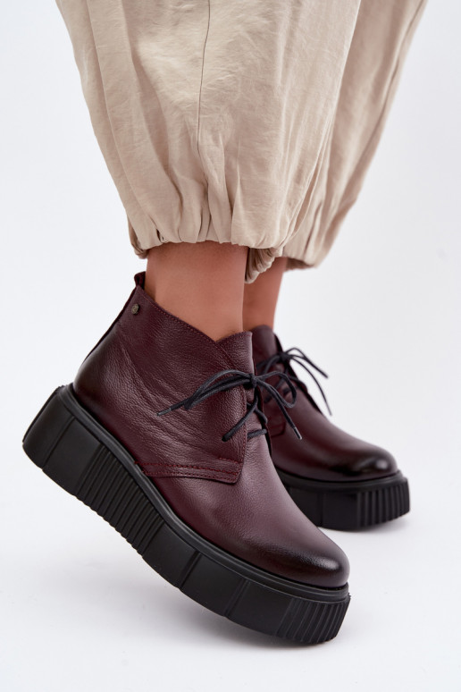 Zapatos de cuero aislados para mujer con plataforma Zazoo 60588, burdeos