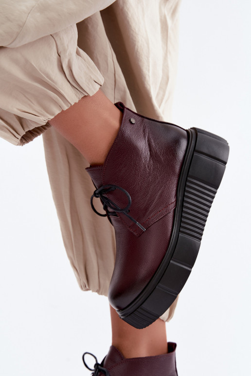 Zapatos de cuero aislados para mujer con plataforma Zazoo 60588, burdeos