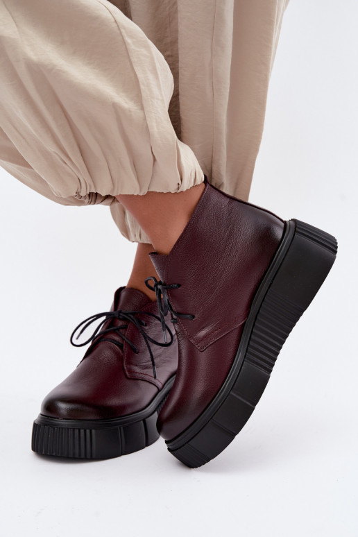 Zapatos de cuero aislados para mujer con plataforma Zazoo 60588, burdeos