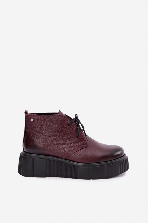 Zapatos de cuero aislados para mujer con plataforma Zazoo 60588, burdeos
