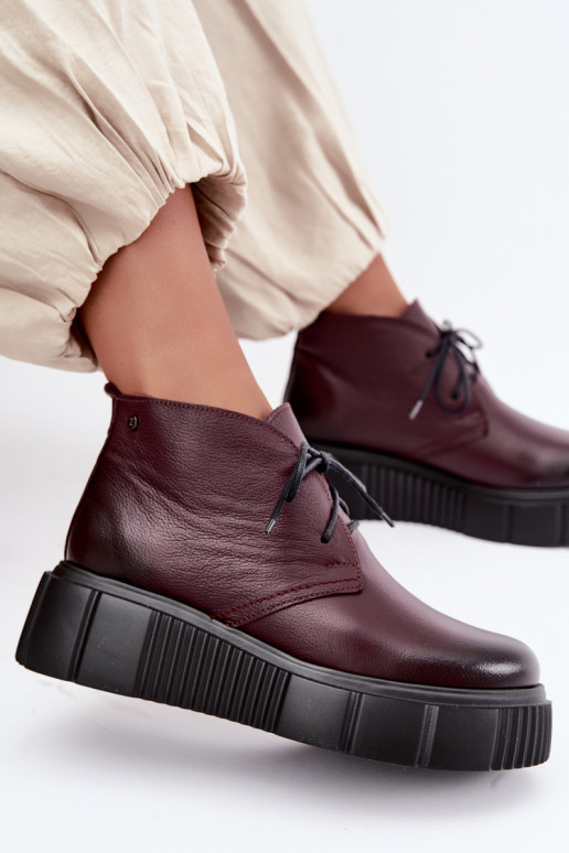 Zapatos de cuero aislados para mujer con plataforma Zazoo 60588, burdeos