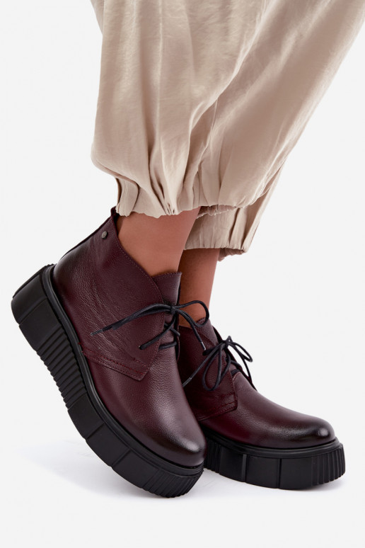 Zapatos de cuero aislados para mujer con plataforma Zazoo 60588, burdeos