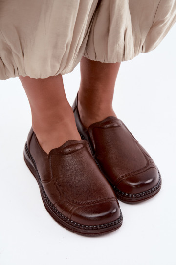 Zapatos de mujer de cuero slip-on Vinceza 107241 color marrón