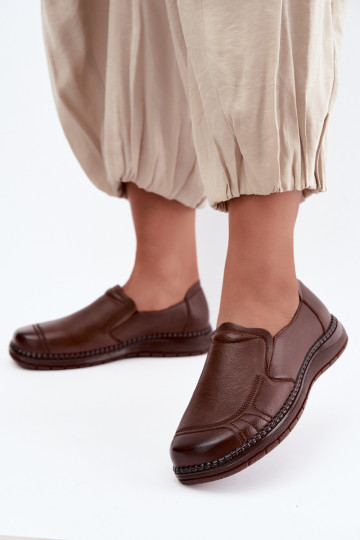 Zapatos de mujer de cuero slip-on Vinceza 107241 color marrón 2