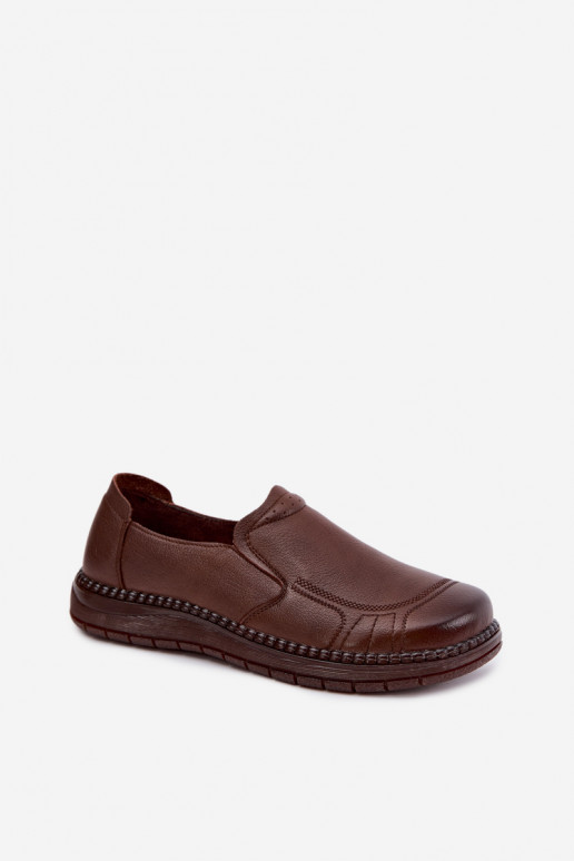 Zapatos de mujer de cuero slip-on Vinceza 107241 color marrón