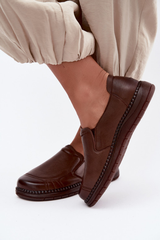 Zapatos de mujer de cuero slip-on Vinceza 107241 color marrón