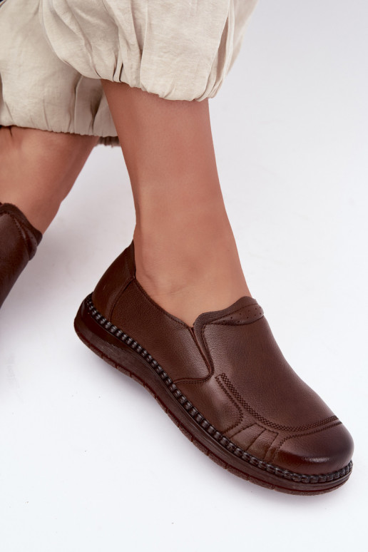 Zapatos de mujer de cuero slip-on Vinceza 107241 color marrón