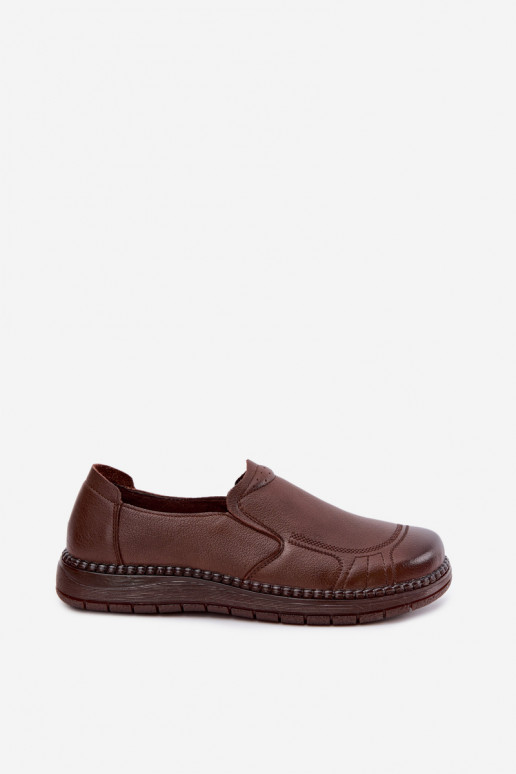 Zapatos de mujer de cuero slip-on Vinceza 107241 color marrón