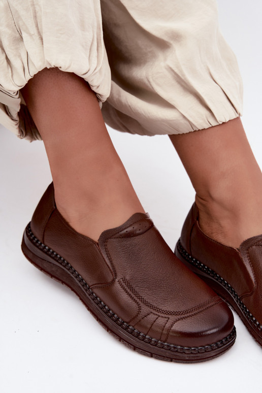 Zapatos de mujer de cuero slip-on Vinceza 107241 color marrón