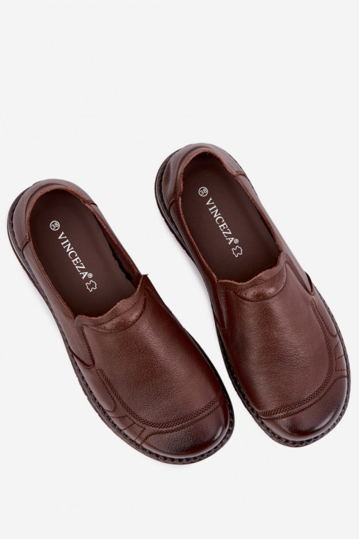 Zapatos de mujer de cuero slip-on Vinceza 107241 color marrón