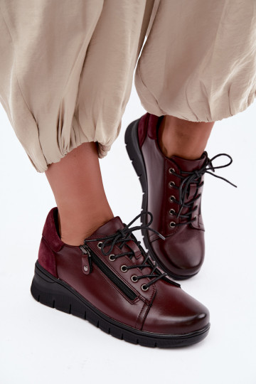 Zapatos de mujer de cuero con plataforma Vinceza 39964 color burdeos
