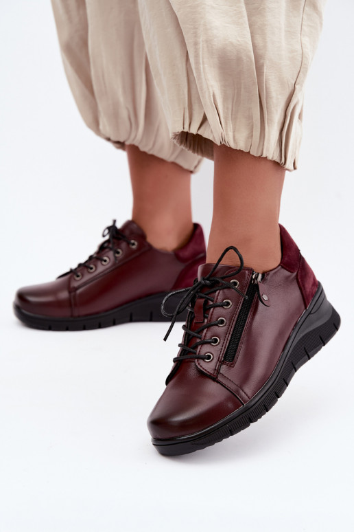 Zapatos de mujer de cuero con plataforma Vinceza 39964 color burdeos