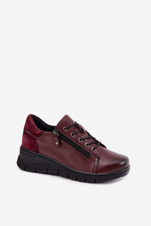 Zapatos de mujer de cuero con plataforma Vinceza 39964 color burdeos
