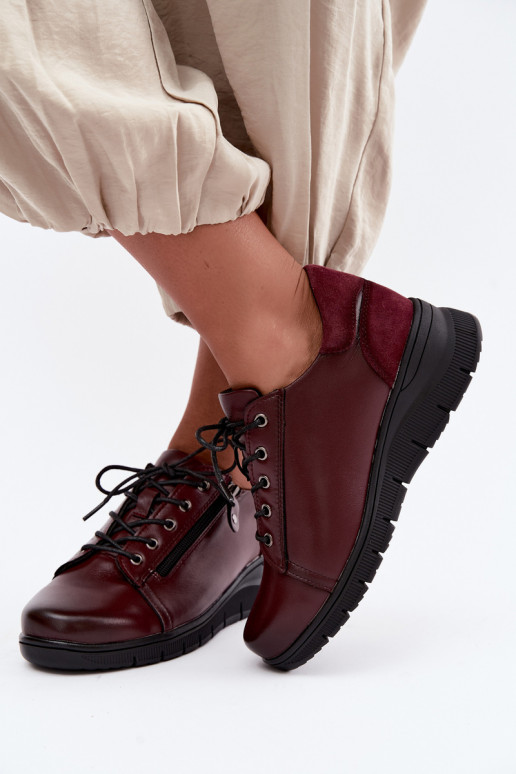 Zapatos de mujer de cuero con plataforma Vinceza 39964 color burdeos