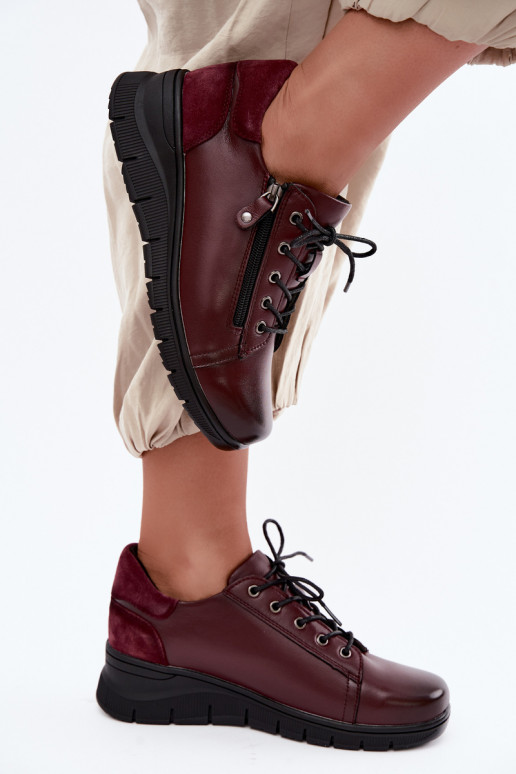 Zapatos de mujer de cuero con plataforma Vinceza 39964 color burdeos
