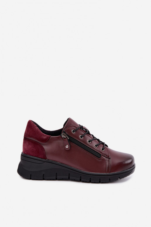 Zapatos de mujer de cuero con plataforma Vinceza 39964 color burdeos