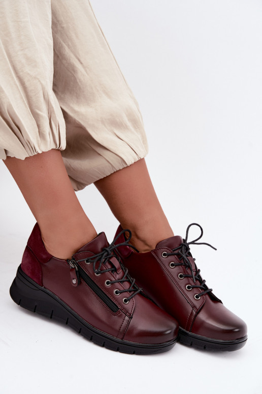 Zapatos de mujer de cuero con plataforma Vinceza 39964 color burdeos