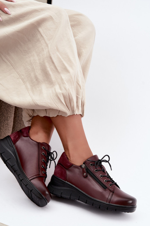 Zapatos de mujer de cuero con plataforma Vinceza 39964 color burdeos