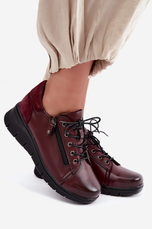 Zapatos de mujer de cuero con plataforma Vinceza 39964 color burdeos