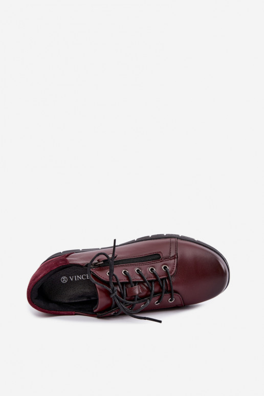 Zapatos de mujer de cuero con plataforma Vinceza 39964 color burdeos