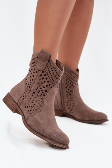 Botines de rejilla color arena con tacones anchos Amisna 2