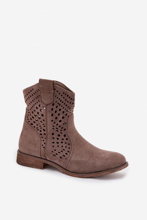 Botines de rejilla color arena con tacones anchos Amisna