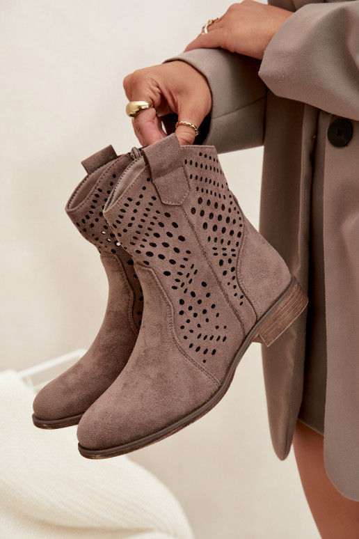 Botines de rejilla color arena con tacones anchos Amisna