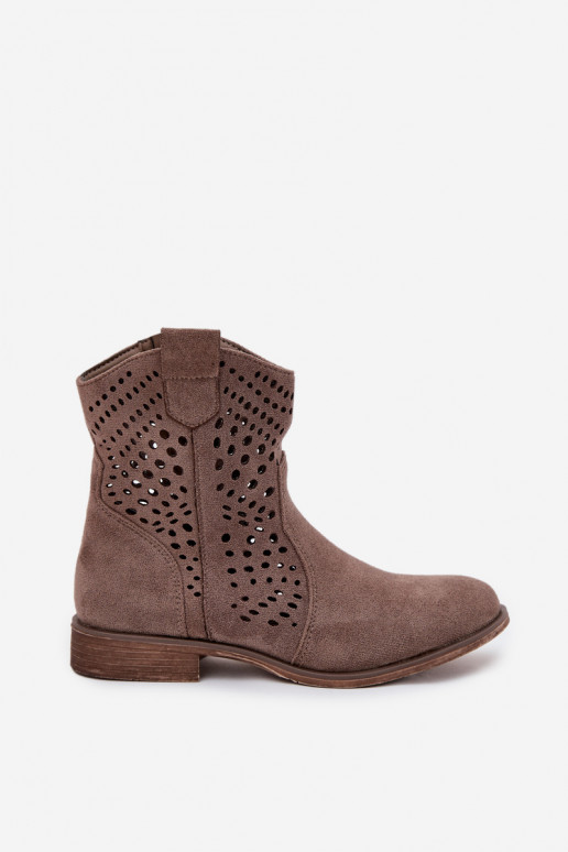 Botines de rejilla color arena con tacones anchos Amisna