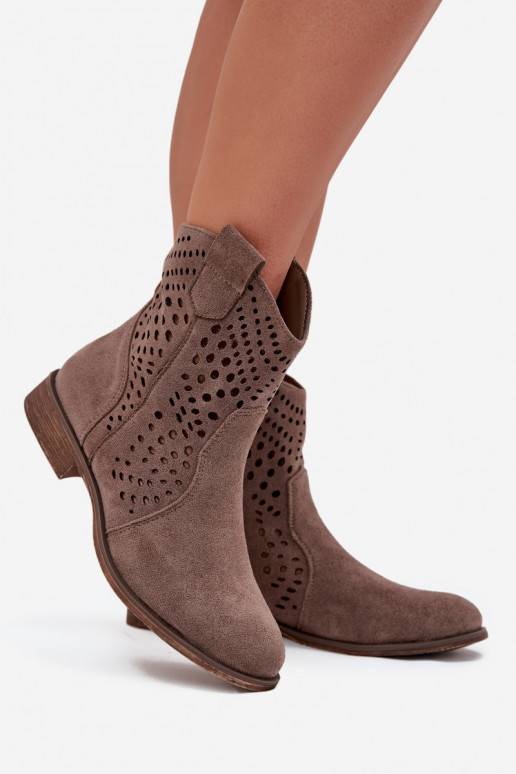 Botines de rejilla color arena con tacones anchos Amisna