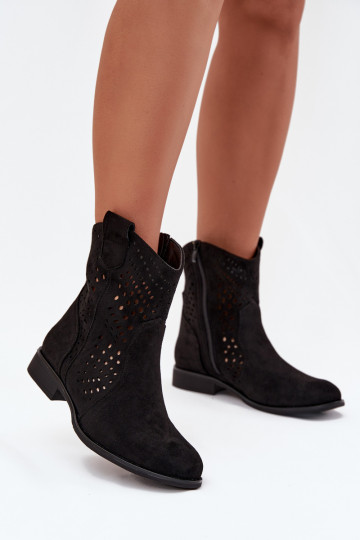 Botines de rejilla negros con tacones anchos Amisna