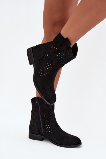 Botines de rejilla negros con tacones anchos Amisna 2