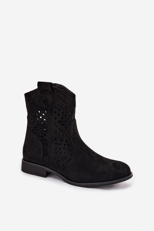 Botines de rejilla negros con tacones anchos Amisna