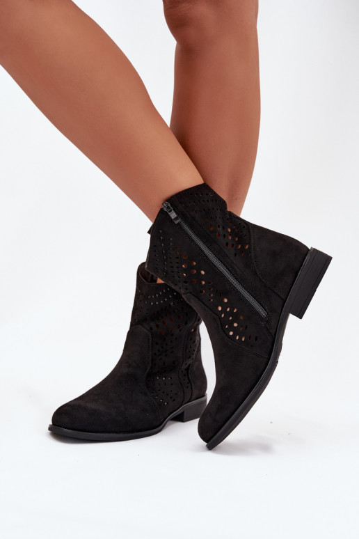 Botines de rejilla negros con tacones anchos Amisna