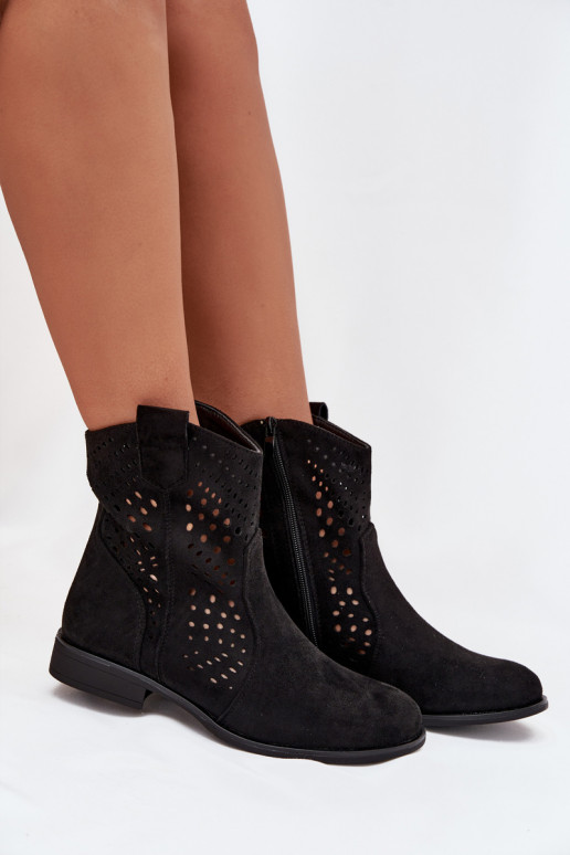 Botines de rejilla negros con tacones anchos Amisna