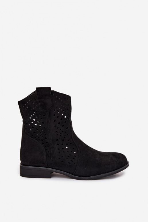 Botines de rejilla negros con tacones anchos Amisna