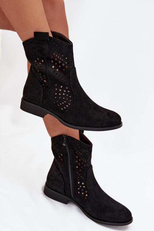 Botines de rejilla negros con tacones anchos Amisna
