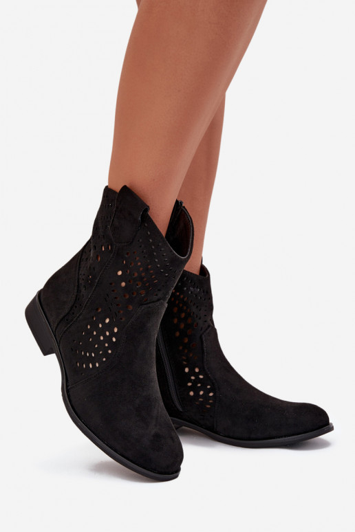 Botines de rejilla negros con tacones anchos Amisna